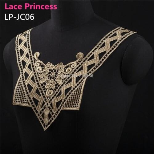3 PCS LP-JC06 gold Embroidered venise lace Neck Neckline collar, patch stickers, clothing Accessories, collar flower wide 340mm