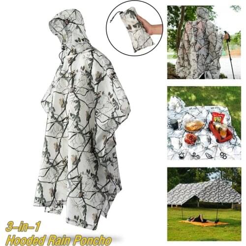 3 In 1 Military Waterproof Raincoat Hiking Fishing Cycling Rain Coat Canopy Moisture-proof Pergola Rain Poncho Picnic Mat