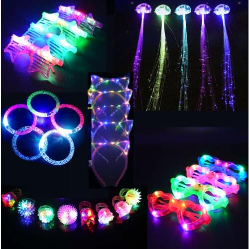 31pcs Kids LED Light Glow Party Favor Toy Set Pack Flashing Rings Bubble Bracelets Glasses Birthday Gift Toy LED Accessories
