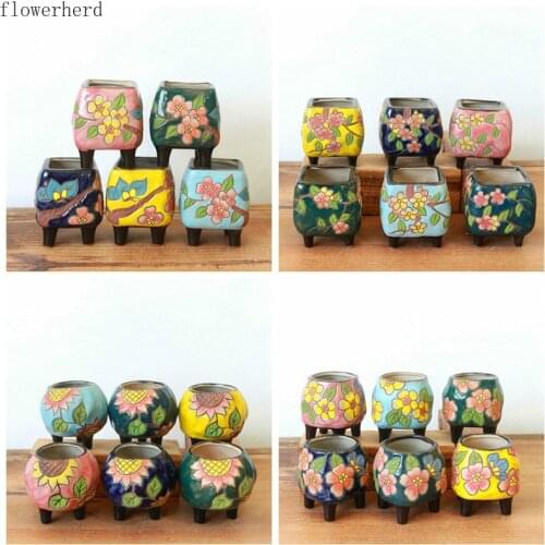 5pcs Ceramic Succulent Flower Pot Hand-painted Strawberry Succulent Flower Pot Garden Decoration Pot Nursery Pots Hydroponics