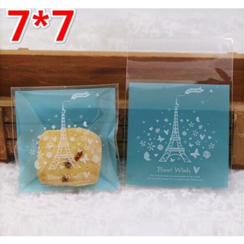 50pcs/lot Iron Tower Butterfly Flying Blue Frosted Cellophane Cookies Bag DIY Sugar Gift Wrap Baby Shower Birthday Candy Bags