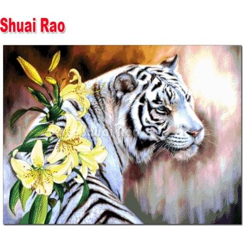 5D crystal round DIY diamond painting Lily White Tiger embroidery home decoration Diamond mosaic for Animal 2021 Gift