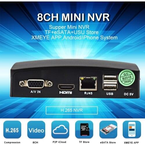 8CH/16CH MINI NVR CCTV NVR Network H.265 video Recorder for720P/960P/1080P CCTV IP Camera Cloud P2P eSATA TF USB Mouse Control