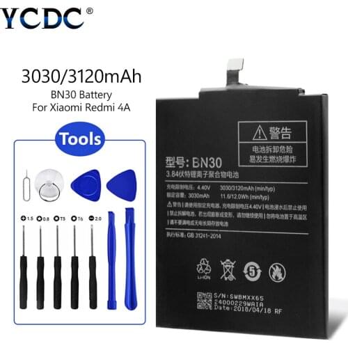 3.84V 3120mAh BN30 BN-30 BN 30 Rechargeable Lithium Phone Battery For Xiaomi Redmi 4A Phone Replacement +Repair Tools