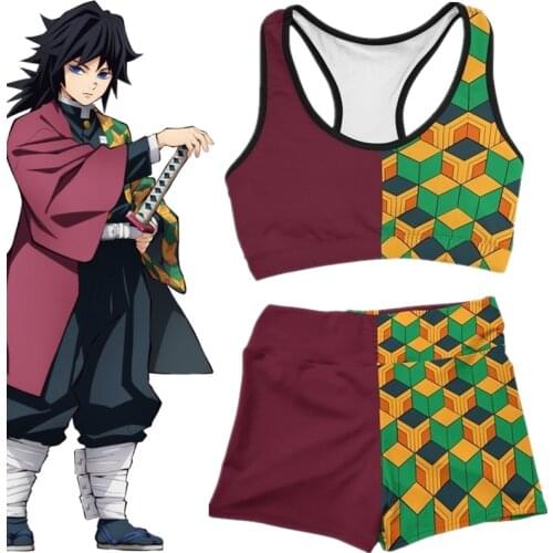 Anime Demon Slayer Cosplay Costume Swimsuit Tomioka Giyuu Gym Sport Workout Running Short Bra Yoga Suit Tracksuit Fitness