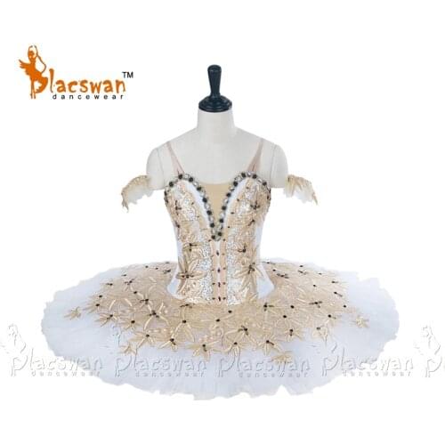 Adult Professional Ballet Tutu White Gold Fairy Pancake Platter Performance Tutu Dress BT683 Classical Ballet Stage Costumes