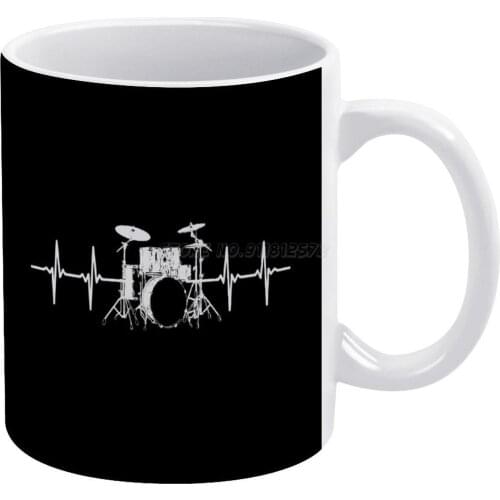 Drums Heartbeat Passionate Drummer Band Member White Mug Custom Printed Funny Tea Cup Gift Personalised Coffee Mug Teen Beat Tap