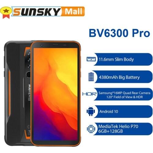 Blackview BV6300 Pro Phone 6GB 128GB Waterproof 16MP Camera 4380mAh Battery Fingerprint ID 5.7" Android 10.0 Octa Core OTG 4G