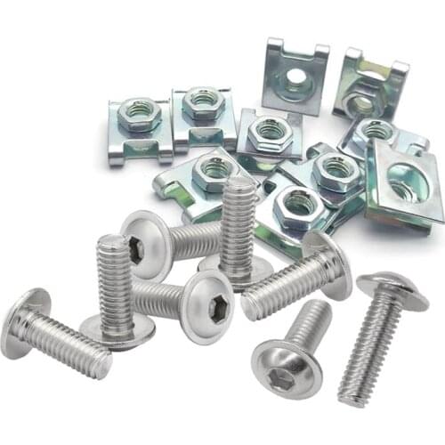 10 Set Stainless Steel Hexagon Screw Bolt with Pad and U Type Clips with Nut M6 6mm M6X16 for Motorcycle Scooter ATV Moped