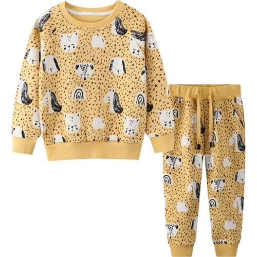 Jumping meters Toddler Girls Clothing Sets with Yellow Animal Unicorn Pattern Autumn Long Sleeves Trousers Cute Pants 2-8years