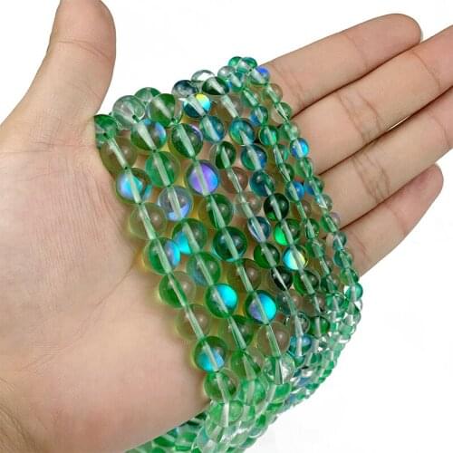 MKTREG Natural Green stone beads Synthetic Flash Stone natural Round Loose bead ball 6/8/10MM for jewelry bracelet DIY making