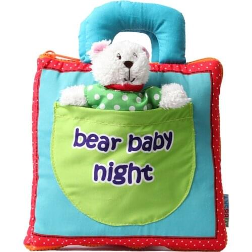 Bear Baby Night Cloth Book Clock English Picture Soft Washable Little Kids Practice Hand 3D Early Education Puzzle Quite Toys