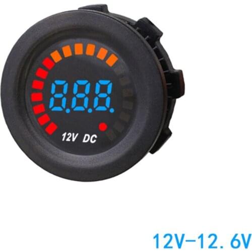 DC 12V LED Display Voltmeter Digital Voltage Meter for Car Boat Marine Vehicle Motorcycle Truck, Colorful Digital Round Panel