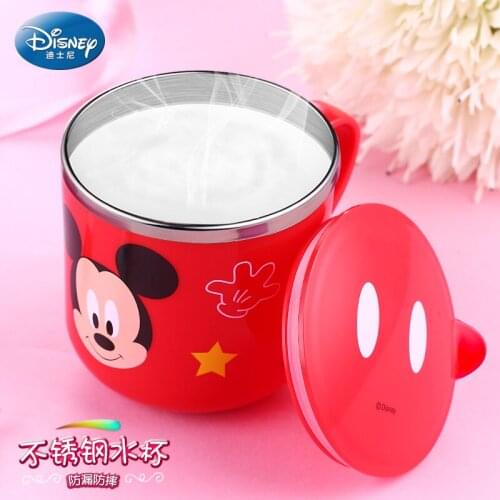 Disney 290ML Children Stainless Steel Milk Mug Baby Durable Feeding Milk Cup Mickey Minnie Home School Cup with Cover