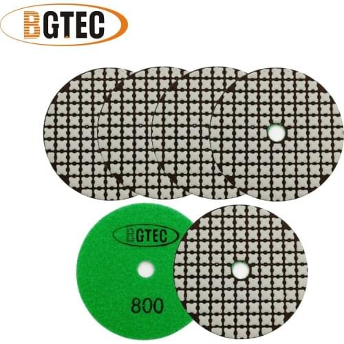 BGTEC 6pcs 100mm #800 Dry Diamond Flexible Polishing Pads Diameter 4inch Resin Bond Sanding Disk
