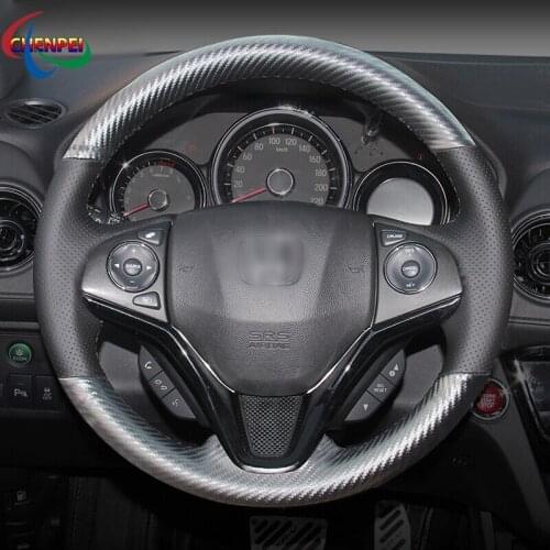 DIY Anti-Slip PU Carbon Fiber Leather Steering Wheel Cover For Honda Fit City Jazz 2014-2019 HR-V 2016 Car Interior Decoration