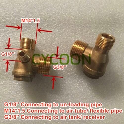 G3/8''-M14*1.5-G1/8'', Brass One way check valve for oil-free air compressor, air compressor spare parts