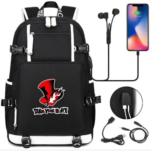 Persona 5 canvas backpack travel bag School Bag usb charging shoulder bag music Laptop bag rucksacks for kids