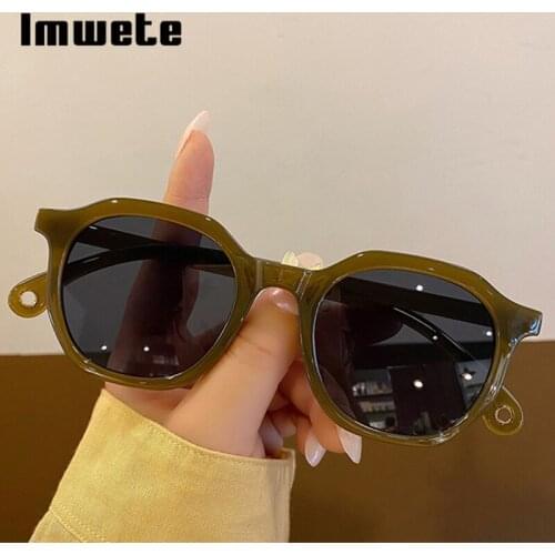 Imwete 2021 Womens Sunglasses Men Polygon Vintage Sun Glasses Brand Design Goggles Fashion Milk Tea Ladies Eyewear UV400