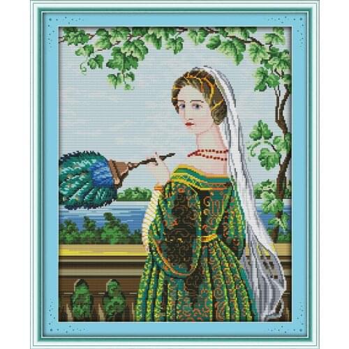 Joy Sunday Green Skirt Woman Chinese Cross Stitch Kits Ecological Cotton Clear Printed 14CT 11CT DIY Wedding Decoration For Home