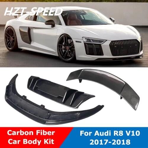 Carbon Fiber Material Front Rear Bumper Lip Chin Diffuser Spoiler Car Body Kit For Audi R8 V10 Coupe Tuning 2017-2018