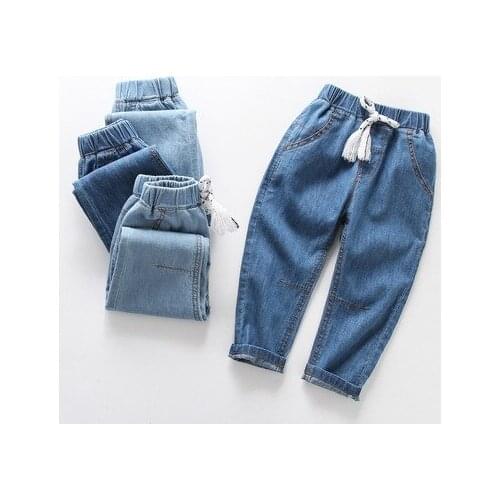 Summer Childrens Mosquito Pants Denim Pants 2021 Boys Solid Air Conditioning Pants Breathable Summer Baby Baby Jeans Trousers