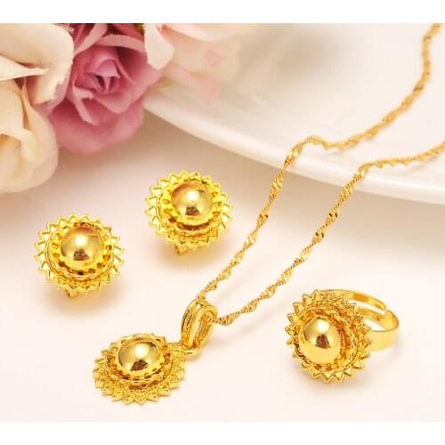 Ethiopian Gold filled Jewelry set Pendant Necklaces Earring Ring Africa women men Bridal Weddingjewelry dubaiparty Eritrea Sets