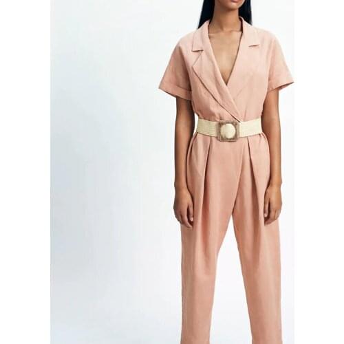 Summer ladies pink rompers temperament office professional jumpsuit belt leisure bodysuit