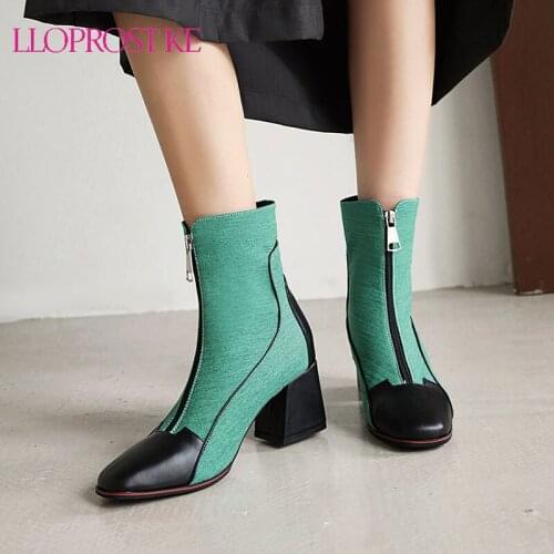 Lloprost ke Ankle Boots Women Winter Shoes Brand Female Boots Square Heels Zipper Simple Casual Shoes Autumn Green New Arrival