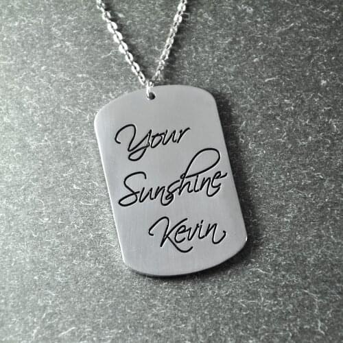 Small Dogtag Necklace, Personalized Jewelry, Signature necklace, Handwriting Pendant,handmade pendant , Kepsake Necklace