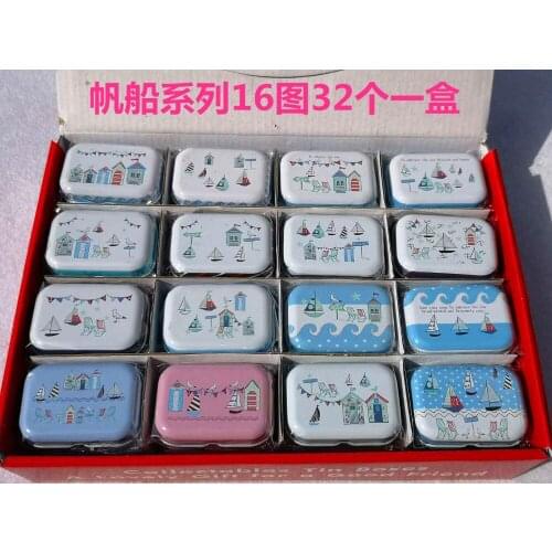 32pc/lot Sailing boat style Mini cover Iron tin case / can/Pill cute box / small Kit/candy storage gift box