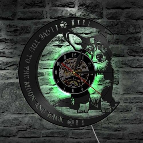I Love You To The Moon And Back Welsh Corgi Wall Art Clock Vinyl Record Wall Clock Home Decor Corgi Puppy Dog Pet Hanging Watch