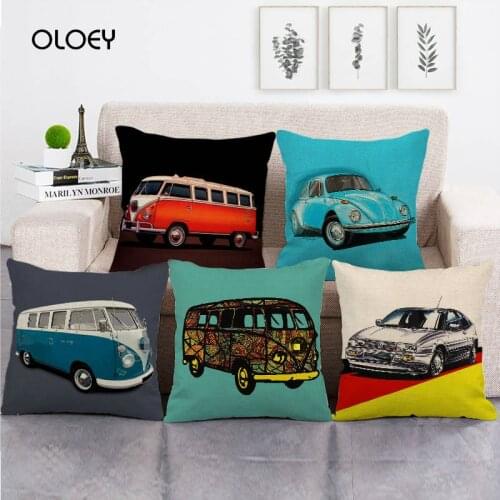 45cm * 45cm watercolor bus and car clothes / cotton polyester cotton pillowcase home bedroom car decoration soft and comfortable