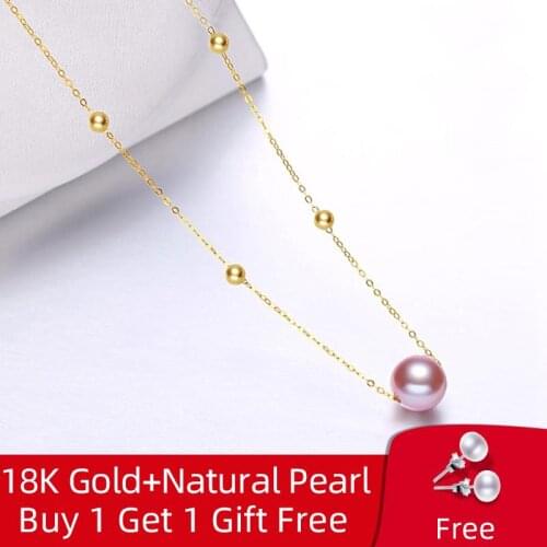 NYMPH Real 18K Gold Freshwater Pearl Pendant Necklace 7-8mm Round Pearl Pure AU750 Chain For Women Fine Jewelry 2020 D355