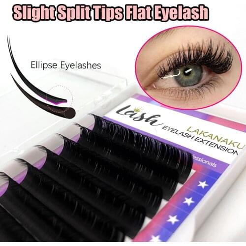 New Styles Ellipse Flat Lashes Extensions Split Tips Ellipse Style False 0.15 0.20mm High Quality Makeup Eyelashes Cilios