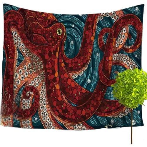 Whales with Sea Animal Decor Beach Towel, Wall Hanging for Bedroom Living Room Dorm Red Octopous