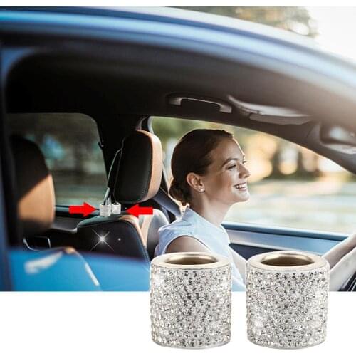 2Pcs Universal Diamond Bling Rhinestone Car Seat Headrest Charms Car Interior Accessories Ornament Gift Girls Women Seat Decor