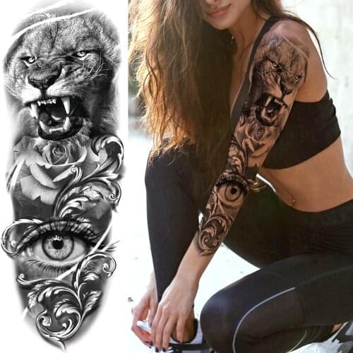 Powerful Tiger Flower Temporary Tattoos For Men Women Adult Body Art Full Arm Sleeve Tatoo Water Transfer Fake Tattoo Stickers