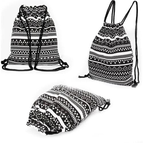 Fashion Pumping Rope Backpack Ethnic Style Digital Printing Lady Bundle Mouth Package Double Shoulder Bag Sports SUB Sale