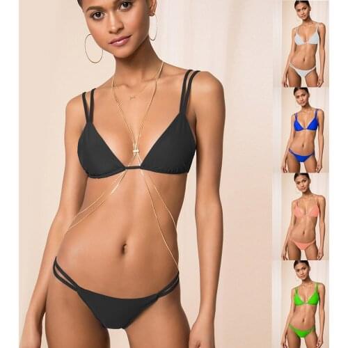 Sexy Thong Bikini Women Solid Swimwear Micro Swimsuit Brazilian Biquini Strappy Bikinis Black Bathing Suit Pad Maillot De Bain