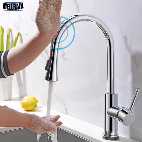 Touch Sense Control Superior Quality Kitchen Faucet Pull Out Double Functions Solid Brass Chromed Kitchen Sink Water Mixer Tap