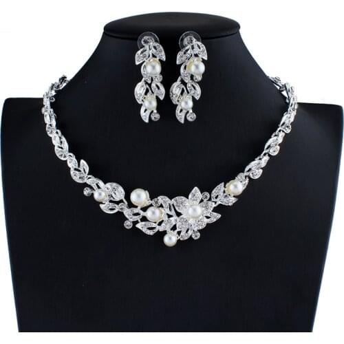 Bridal Jewelry Set, Ladies Christmas Gifts, Dress Accessories, Silver Color Imitation Pearl Necklace, Earrings
