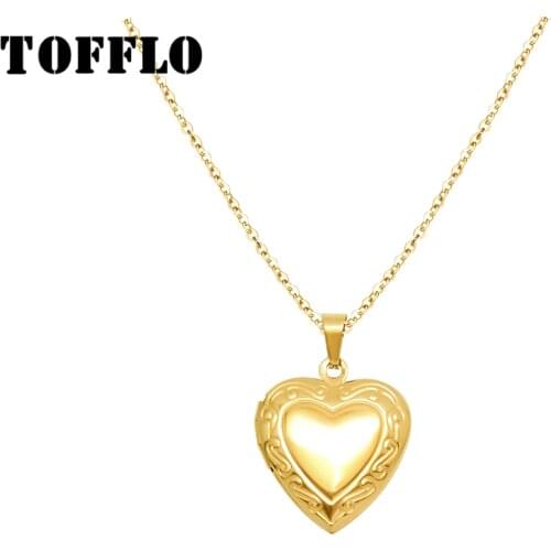 TOFFLO Stainless Steel Jewelry Peach Heart Flip Photo Frame Necklace Womens Sweet Love Can Oopen The Pendant Clavicle Chain 543