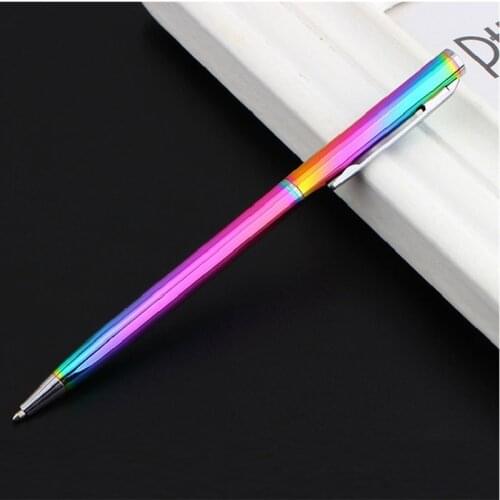 Rainbow Color Slim Metallic Retractable Ballpoint Pens with Black Ink Smooth Writing Signature Office School Supplies Point 1 mm