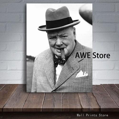 Winston Churchill Cigar Poster Wall Art Prints , Black and white Canvas Paintings Portrait Britain Photo Wall Picture Art Decor
