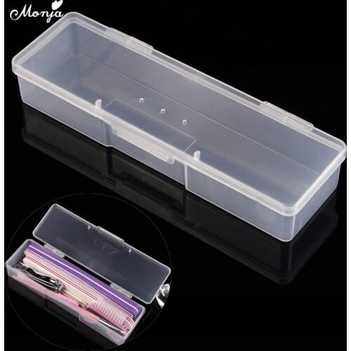 Monja Rectangle Nail Art Tool Storage Box Plastic Empty Tweezers Clippers Nails Pens Cuticle Pusher Polishing Strip Container