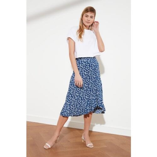Blue Floral Pattern Knitted Skirt Women Long Skirt Casual Office Wear Summer Spring Wear Elegant Fashion Stylish Casual Fabric