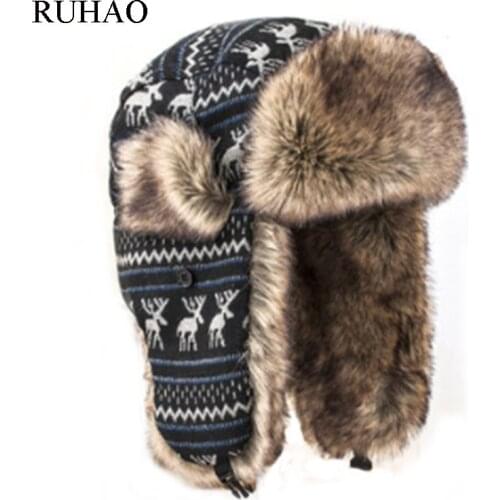 RUHAO Winter aviator cap mens eyewear riding ski cap Russia plus velvet padded earmuffs warm cap