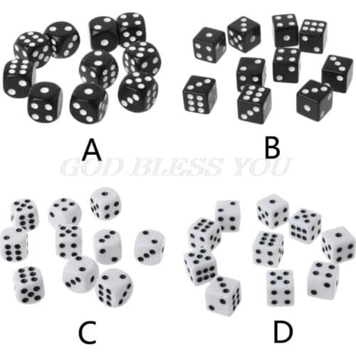 10pcs 16mm Acrylic Dice Black/White 6 Sided Casino Poker Game Bar Party Dice Drop Shipping