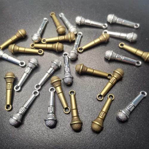 10pcs Alloy Microphone Charm Tibetan Silver Pendant Findings Accessories DIY Vintage Choker Necklace